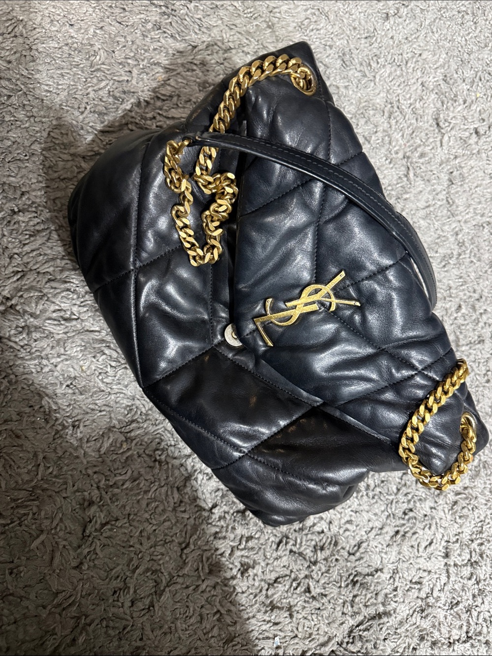 Saint Laurent Black Quilted Leather Shoulder Bag with Gold Chain
